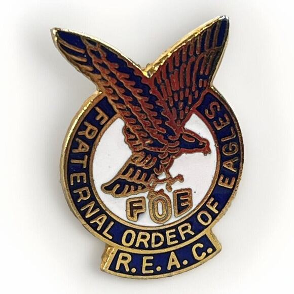 VTG Collectible Pin- FOE Fraternal Order of Eagles REAC Gold Tone Enamel Pin - Picture 2 of 6